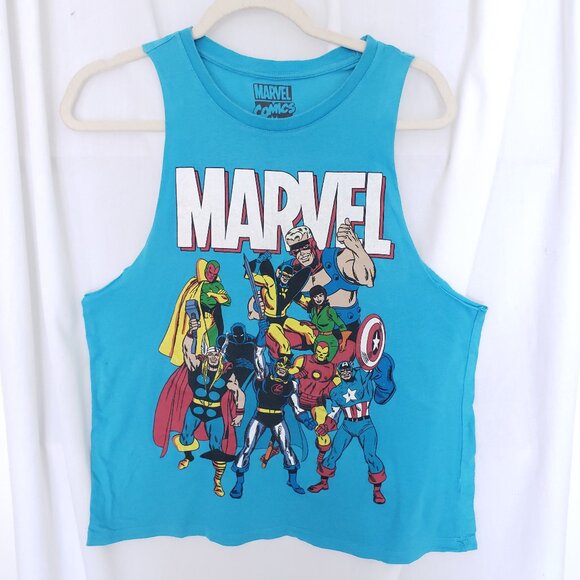 Marvel Comics Blue Classic Superhero Design Sleeveless Tank Top Size M - Picture 1 of 12